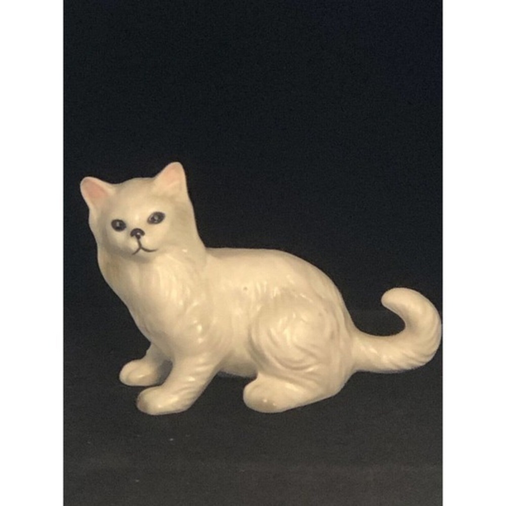 3” Vintage LEFTON Bone China Fluffy White KITTEN CAT FIGURINE